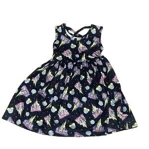 Everly Cole Design  Girls Dress Size 4T Black Castle & Mickey Balloon Print